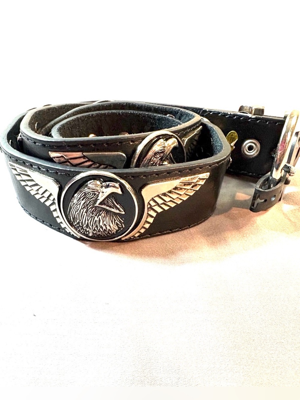 NWT Mens Black Leather Biker Belt Eagle Concho Studded 44